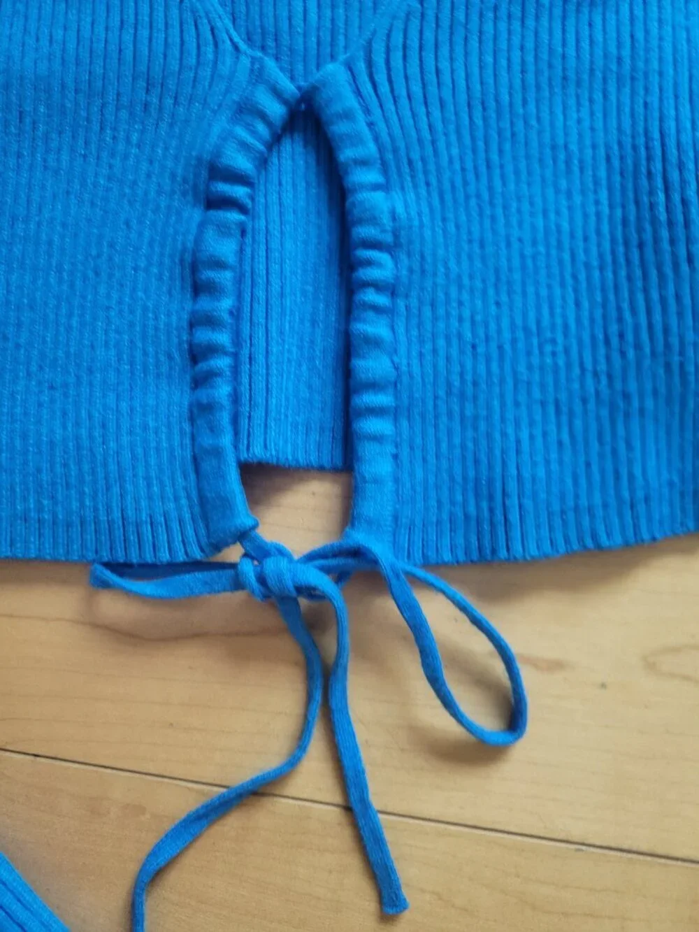 ZARA Blue Ribbed Knit Tie Front Crop Cardigan Top Size M